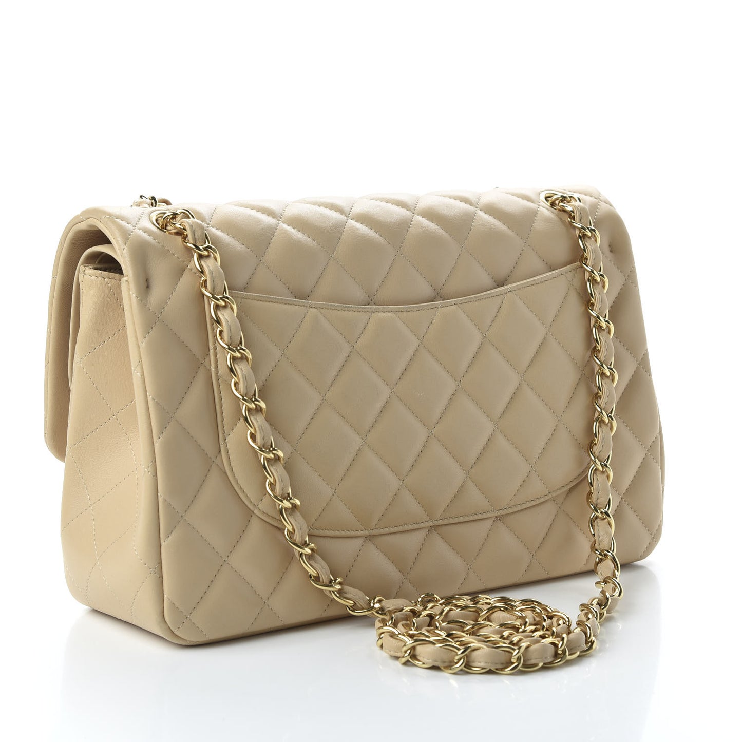 Lambskin Quilted Jumbo Double Flap Beige Clair