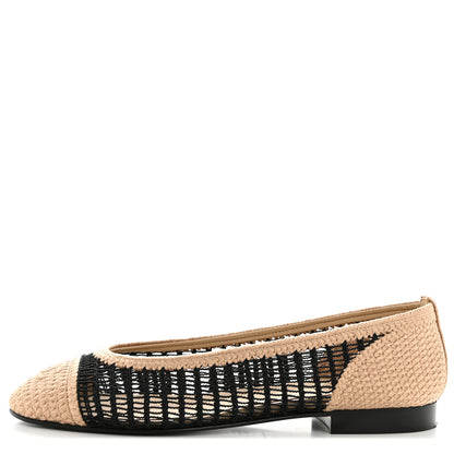 Chanel Raffia Cap Toe Ballerina Flats 40 Black Beige 1 of 10