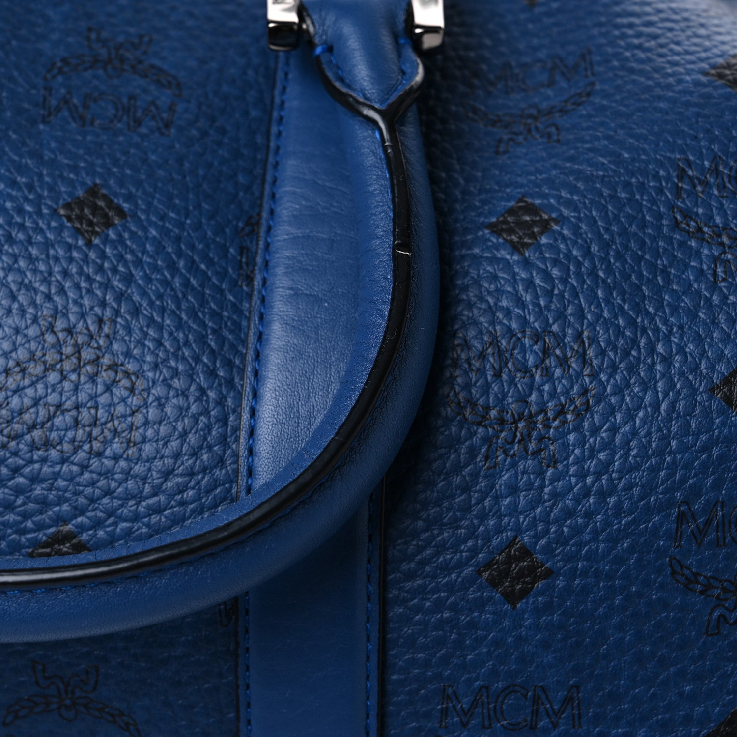 MCM Visetos Large Traveler Weekender Bag Navy Blue 10 of 10