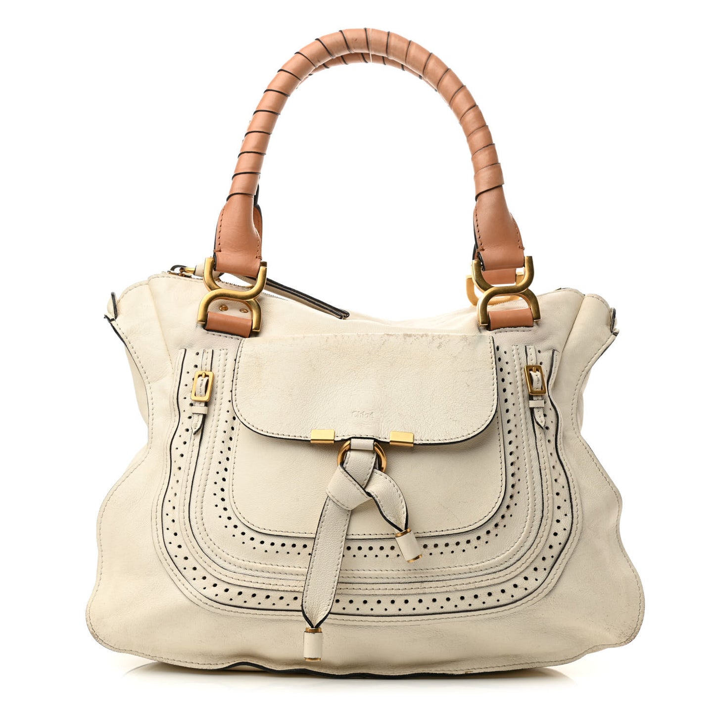 Calfskin Perforated Medium Marcie Animation Satchel Porcelain