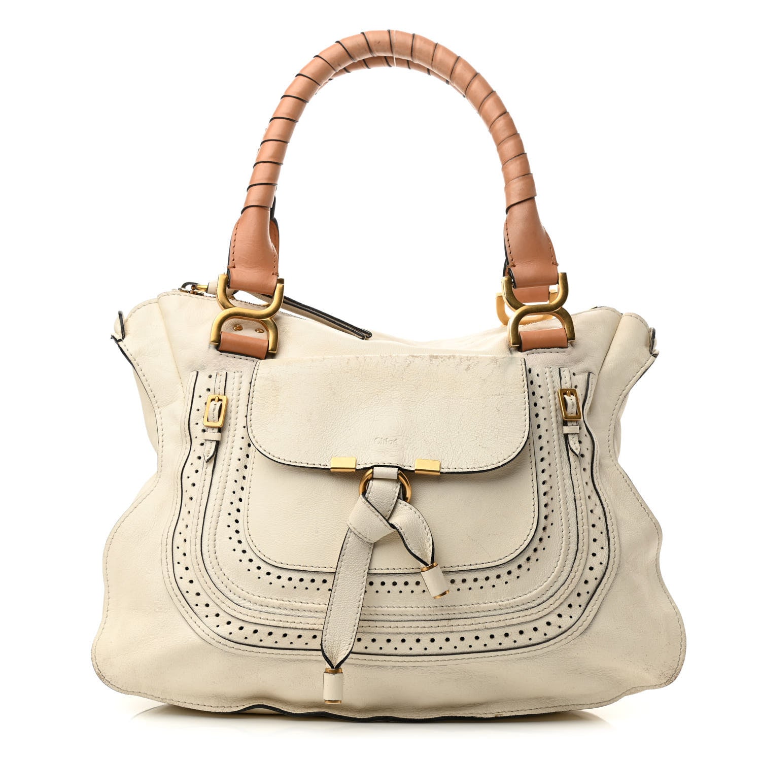 Chloe Calfskin Perforated Medium Marcie Animation Satchel Porcelain 1 of 17