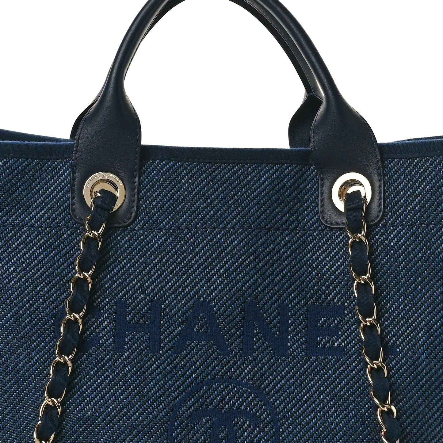 Mixed Fibers Calfskin Medium Deauville Tote Navy Blue