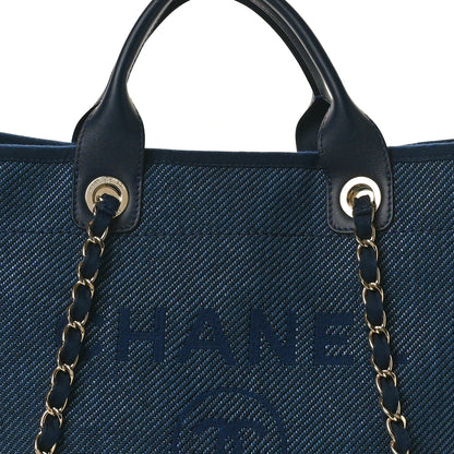 Chanel Mixed Fibers Calfskin Medium Deauville Tote Navy Blue 8 of 10