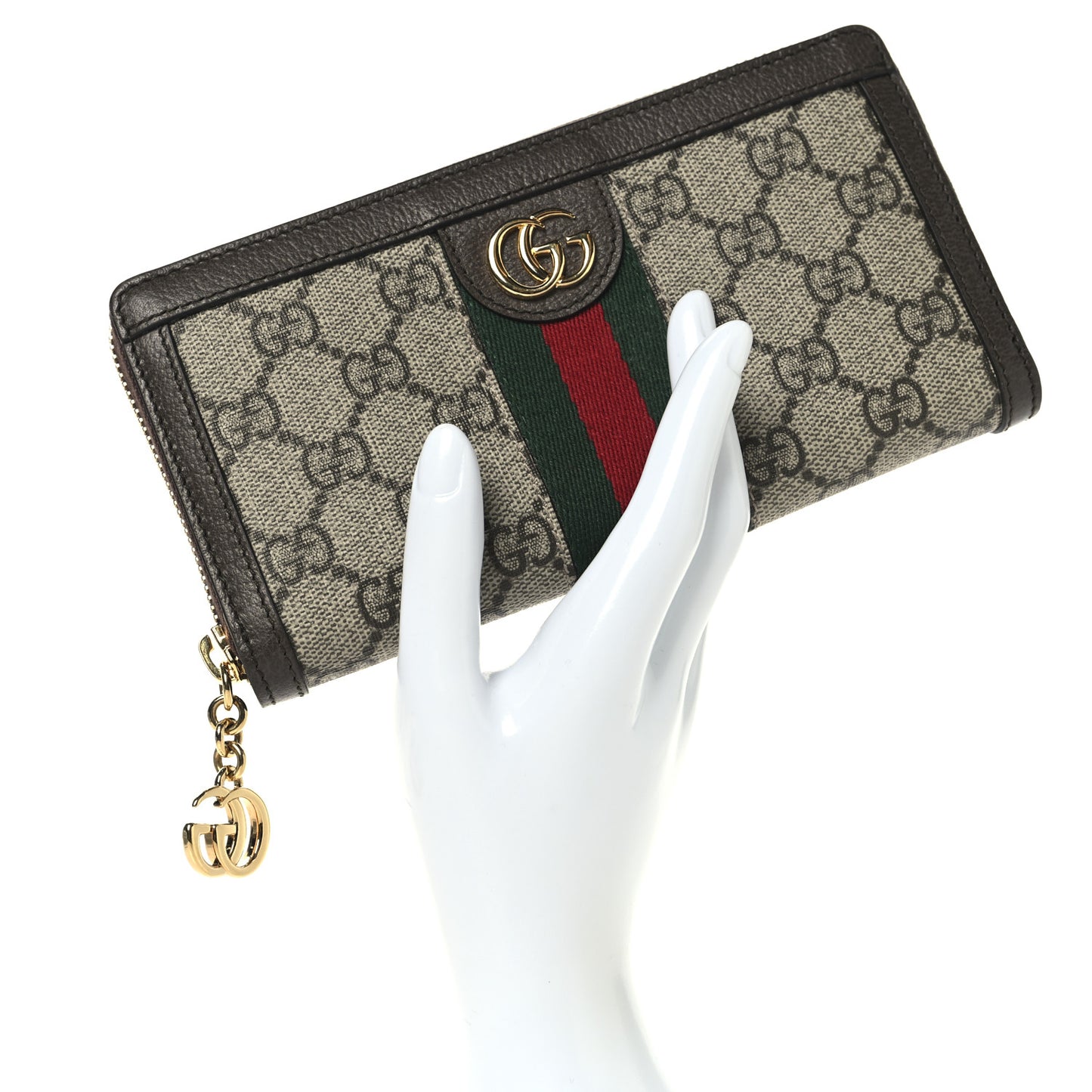 GG Supreme Monogram Web Ophidia Zip Around Wallet Brown