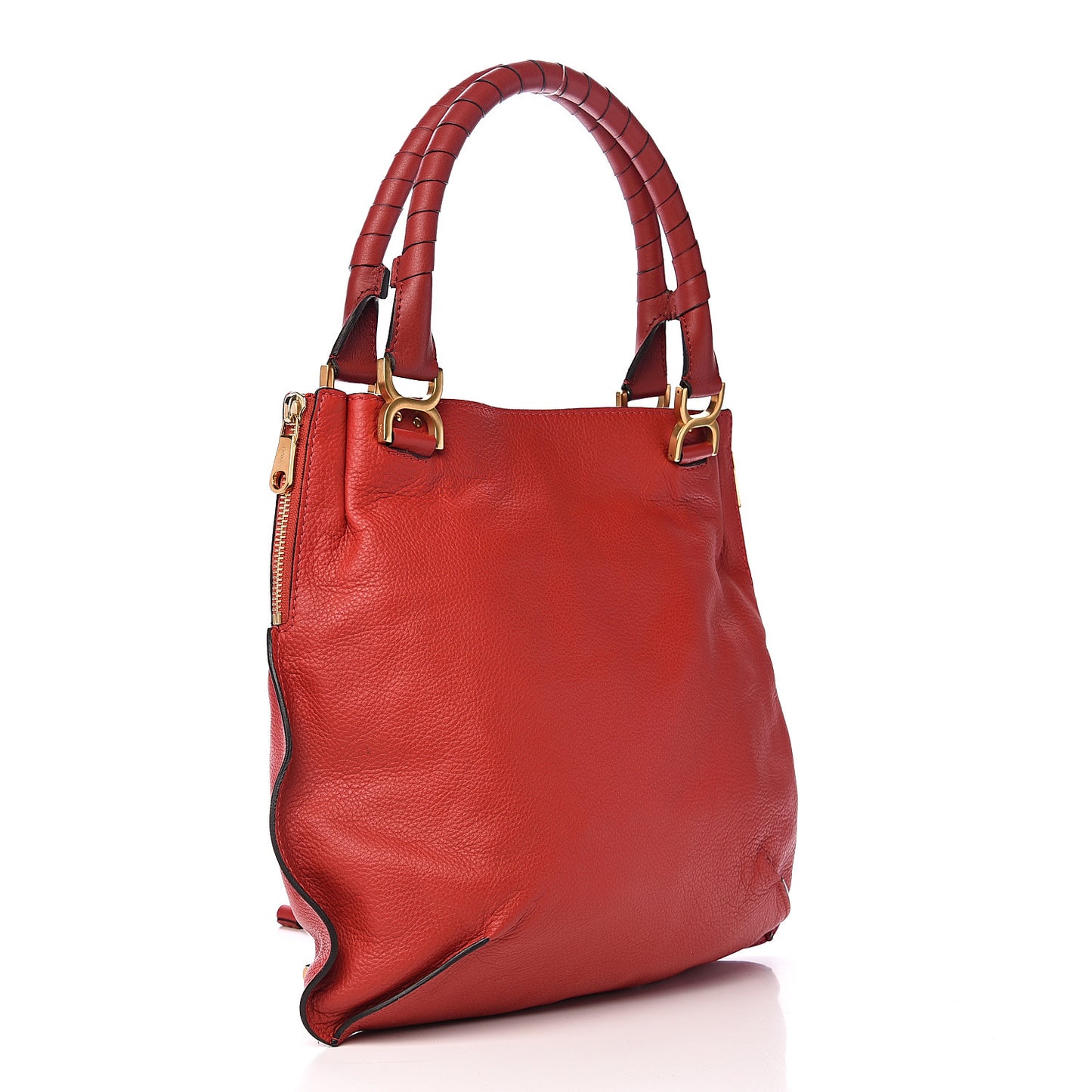 Calfskin Marcie Size Zip Satchel Plaid Red