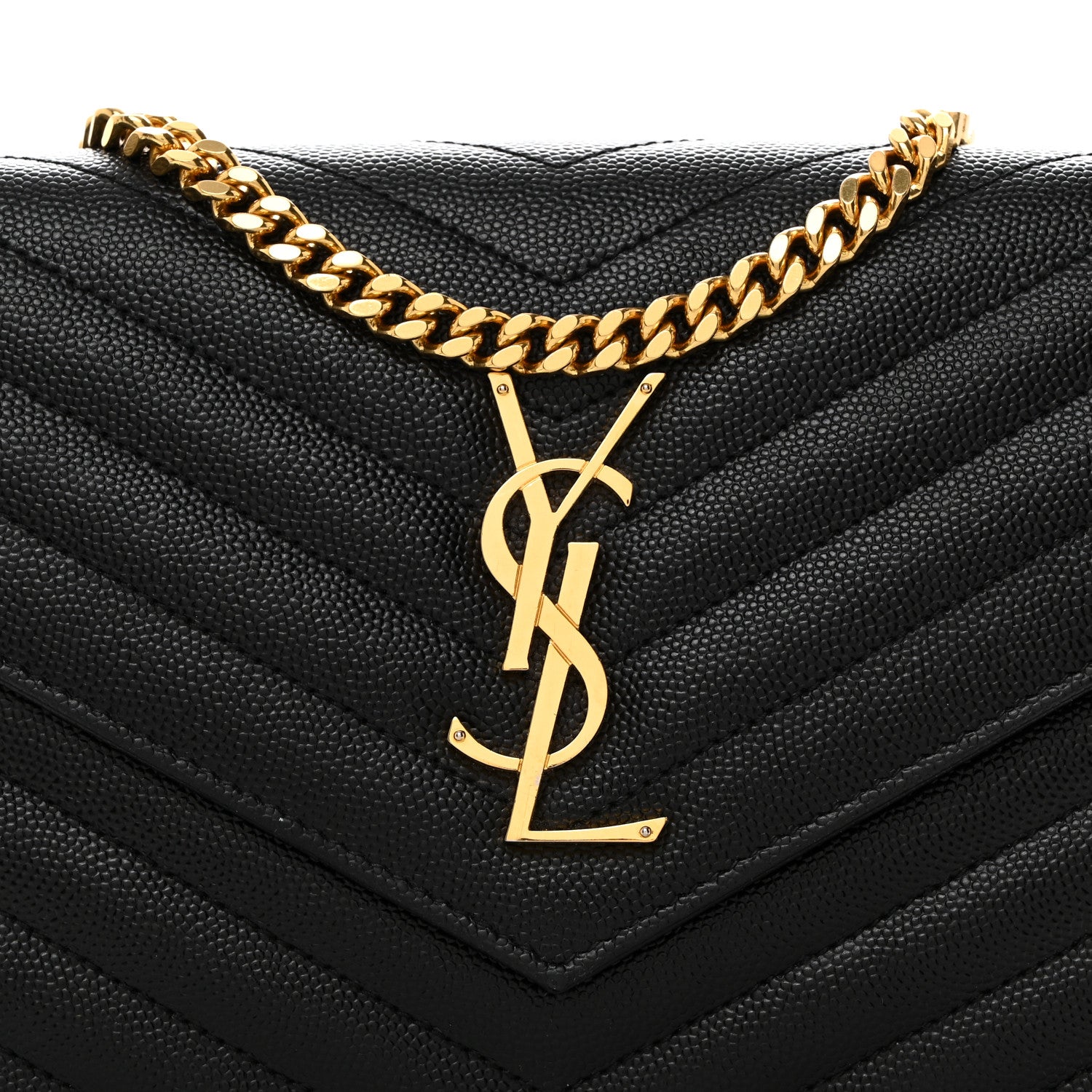 Saint Laurent Grain De Poudre Matelasse Chevron Monogram Chain Wallet Black 8 of 10