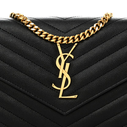 Saint Laurent Grain De Poudre Matelasse Chevron Monogram Chain Wallet Black 8 of 10