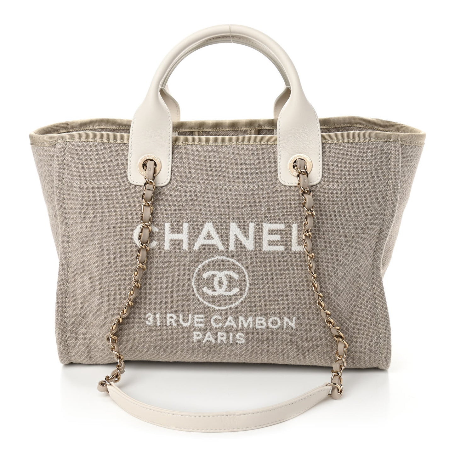Mixed Fibers Calfskin Small Deauville Tote Light Grey