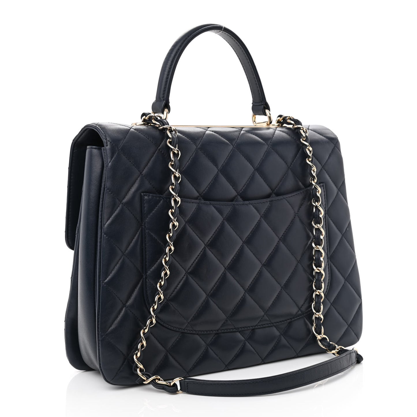 Lambskin Quilted Large Trendy CC Flap Dual Handle Bag Navy Blue