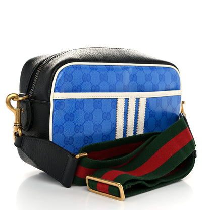 Gucci X ADIDAS Crystal Vintage Monogram Textured Dollar Calfskin Web Trefoil Logo Small Messenger Bag Bright Splash Off White Black 3 of 10