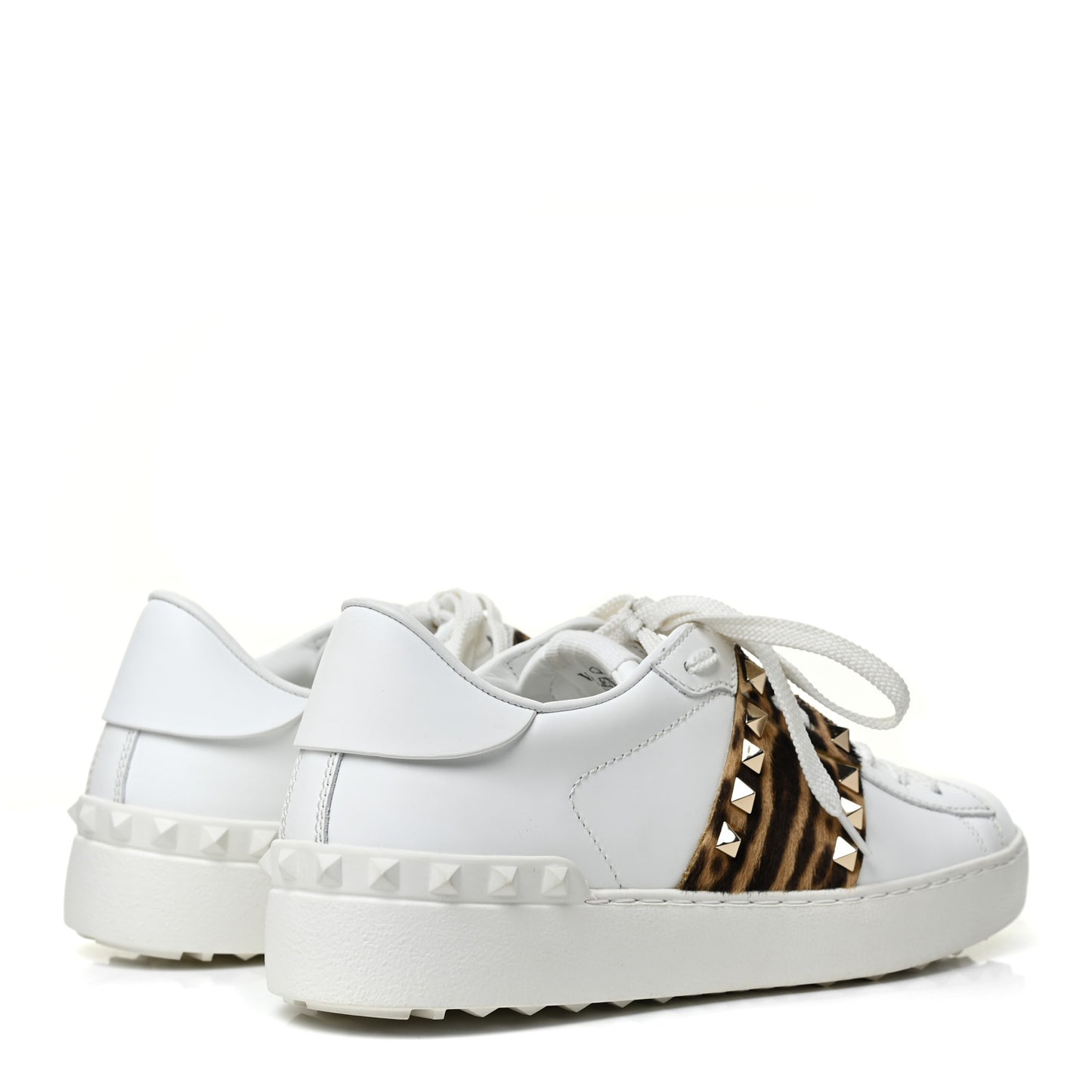 Calfskin Calf Hair Untitled Rockstud Open Sneakers 37.5 Bianco