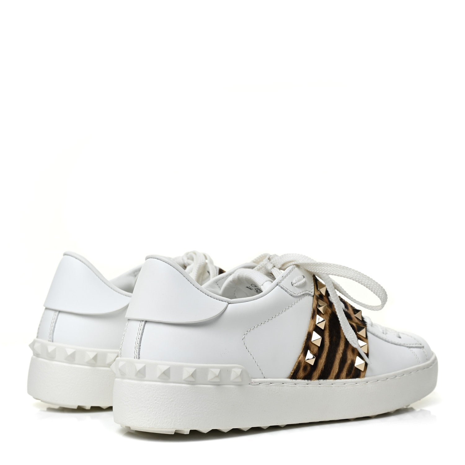 Valentino Garavani Calfskin Calf Hair Untitled Rockstud Open Sneakers 37.5 Bianco 4 of 8
