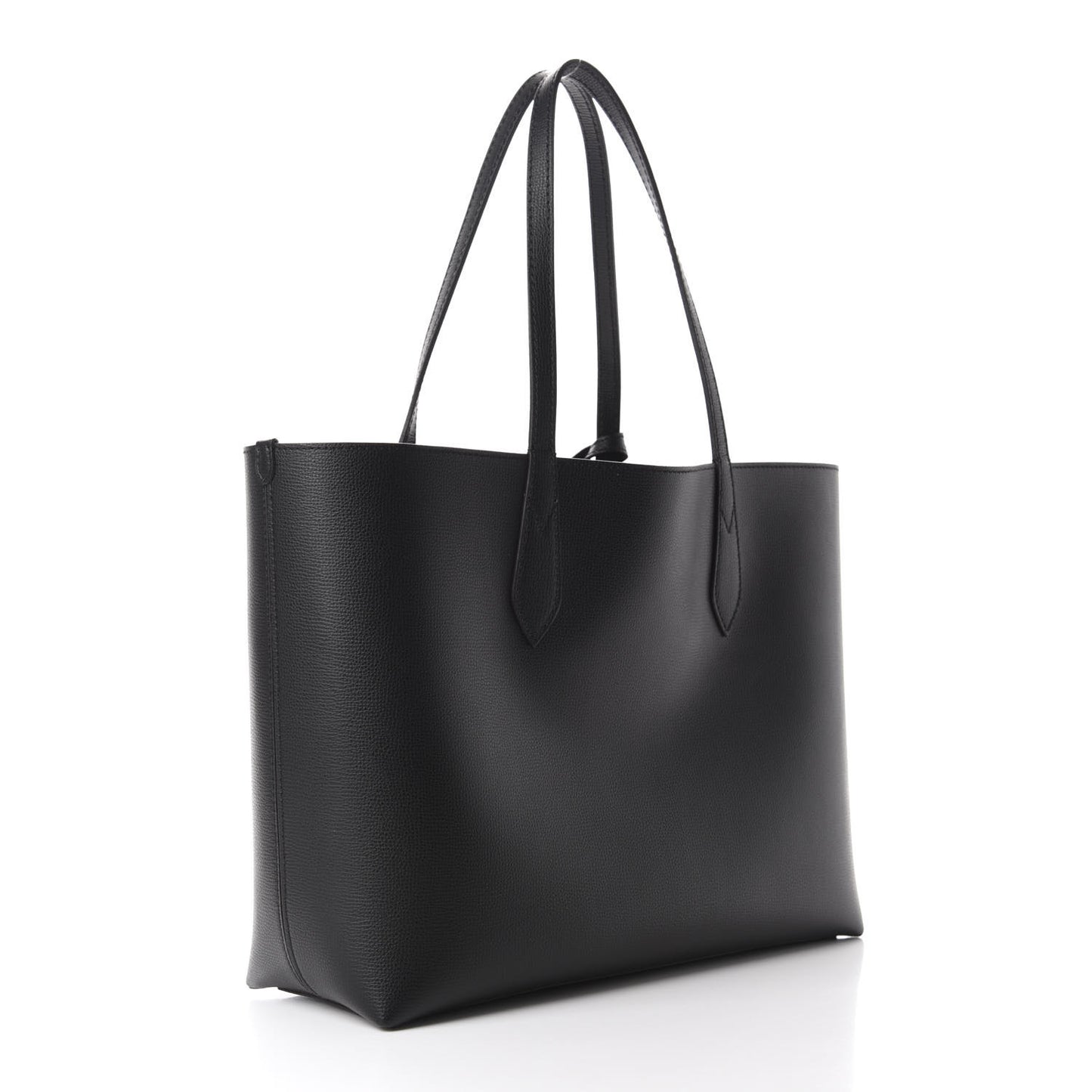 Grainy Calfskin Haymarket Check Medium Reversible Tote Black