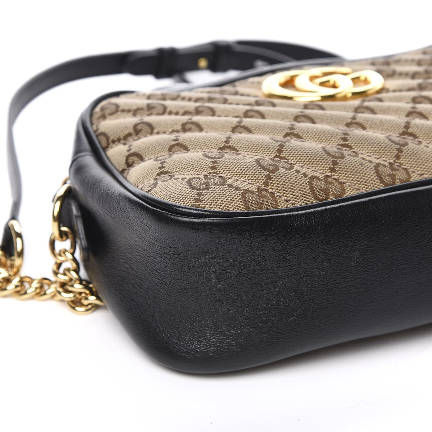 Monogram Matelasse Diagonal Small GG Marmont Chain Shoulder Bag Beige Black