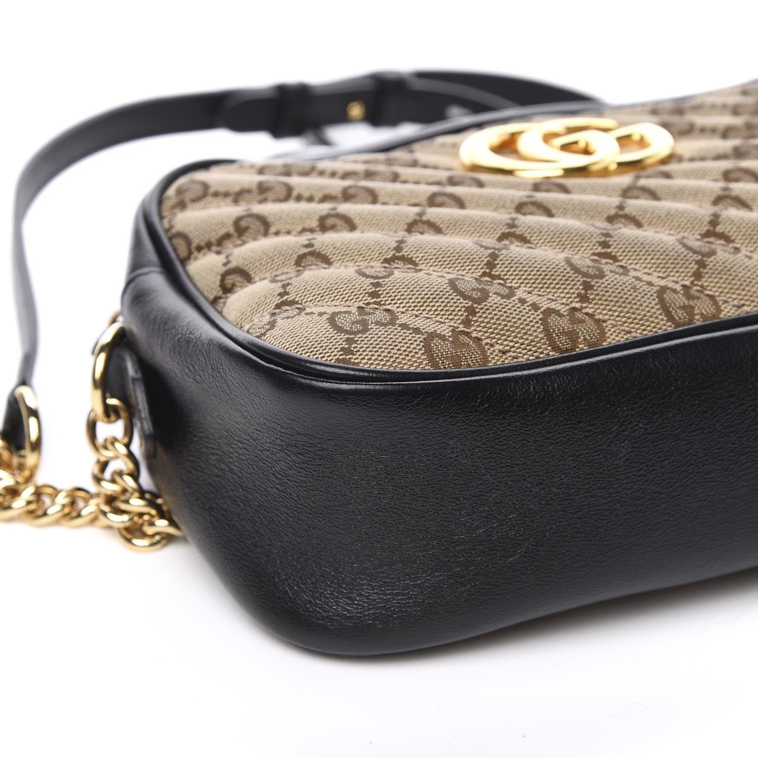 Gucci Monogram Matelasse Diagonal Small GG Marmont Chain Shoulder Bag Beige Black 10 of 13