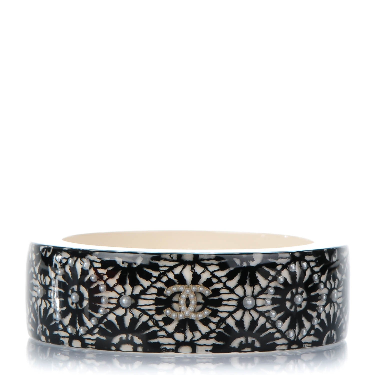 Chanel Resin Lace Pearl CC Bangle Black 1 of 5