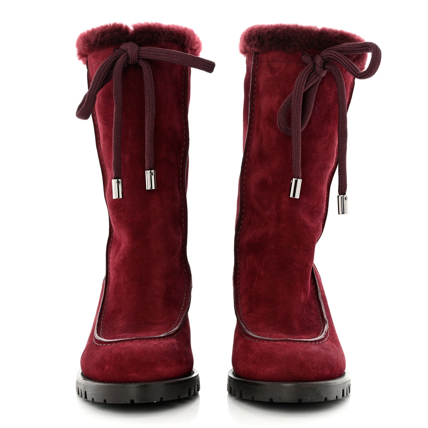 Jimmy Choo Suede Shearling Buffy 65 Boots 38 Burgundy 2 of 7