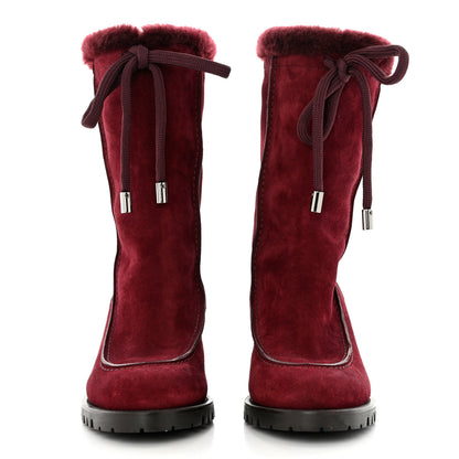 Jimmy Choo Suede Shearling Buffy 65 Boots 38 Burgundy 2 of 7