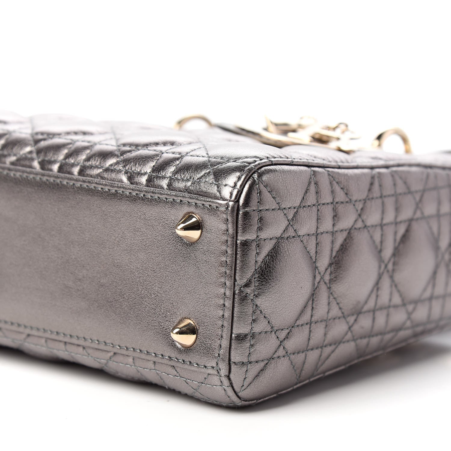 Christian Dior Metallic Grained Calfskin Cannage My ABCDior Lady Dior Gunmetal 8 of 9