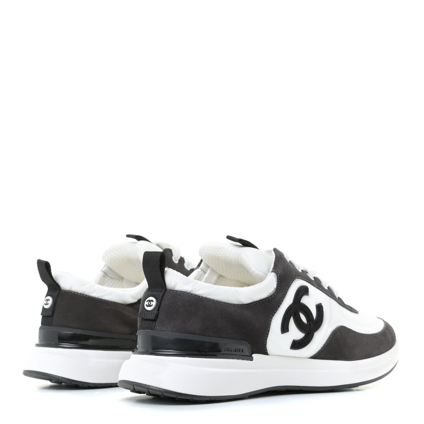 Nylon Calfskin Suede Womens CC Sneakers 39.5 White Black