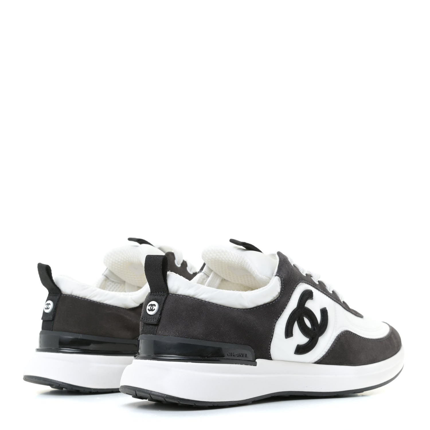 Chanel Nylon Calfskin Suede Womens CC Sneakers 39.5 White Black 4 of 12