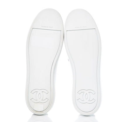 Chanel Calfskin Velvet Womens CC Sneakers 40.5 White Silver 5 of 10