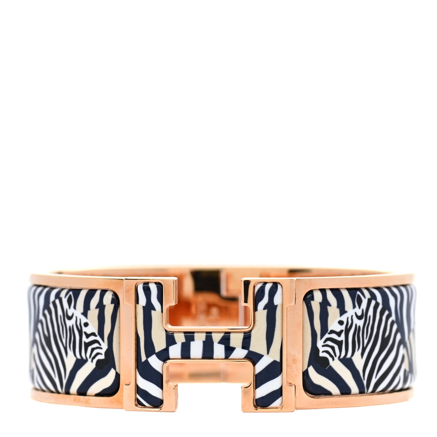 Enamel Narrow Print Zebres De Tanzania Clic Clac H Bracelet PM Beige Blue