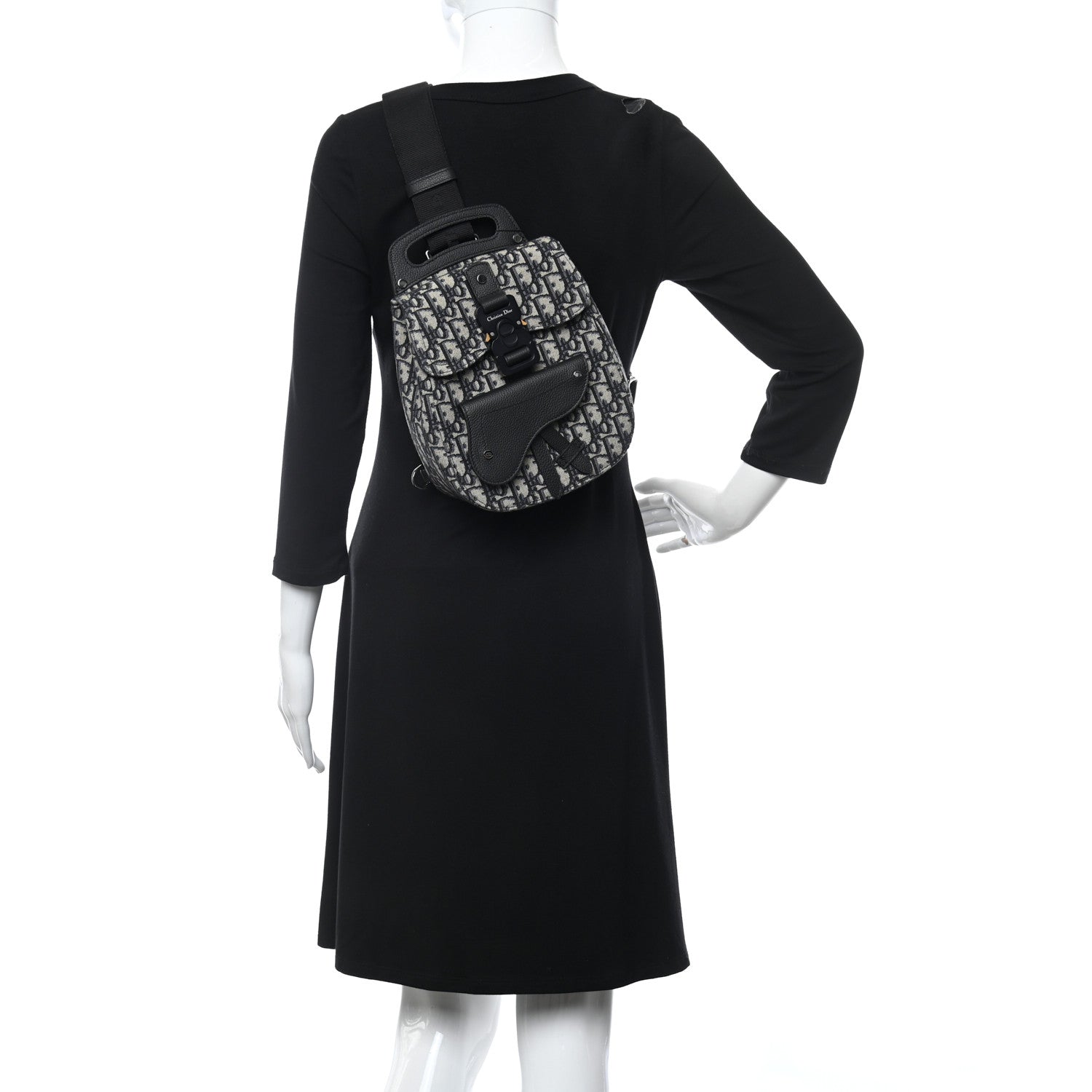 Christian Dior Grained Calfskin Oblique Gallop Sling Bag Black