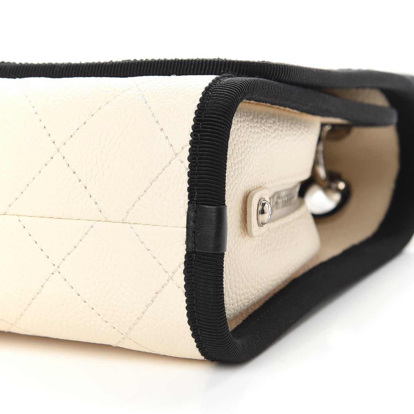 Caviar Grosgrain Quilted Top Handle CC Flap Beige Black