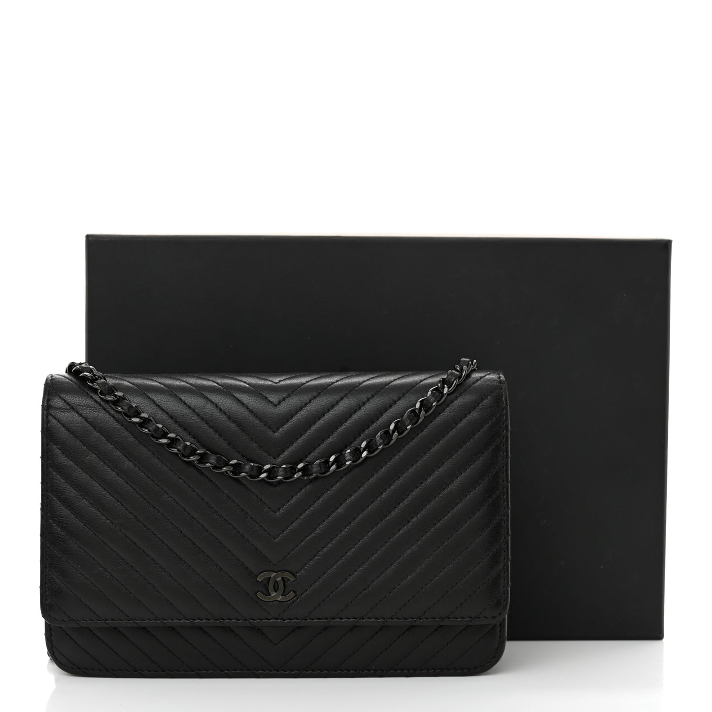 Lambskin Chevron Quilted Wallet On Chain WOC So Black