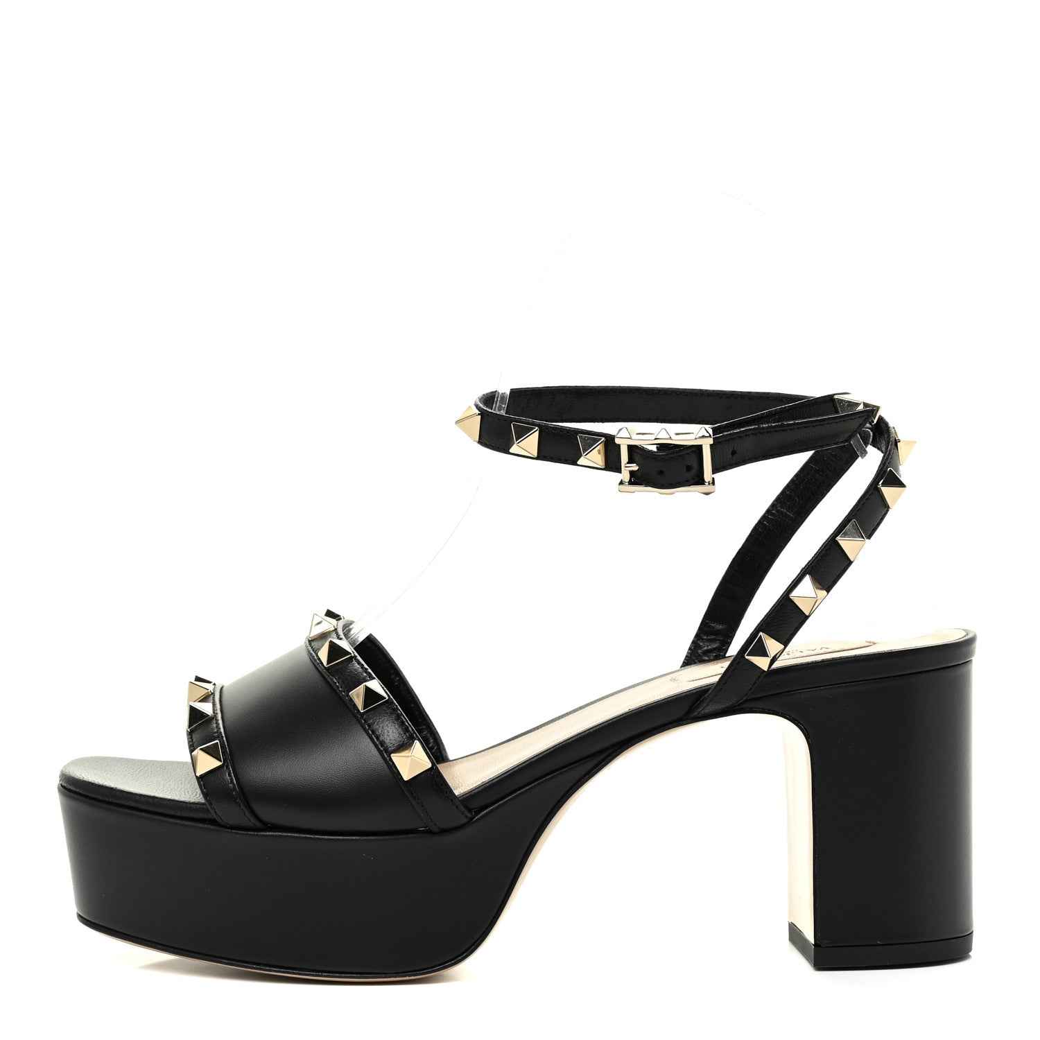 Valentino Garavani Calfskin Rockstud 35/75mm Platform Sandals 37 Black 1 of 12