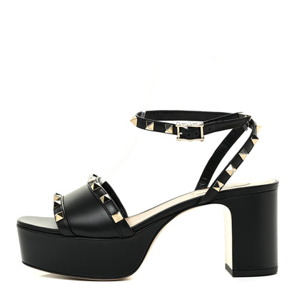 Valentino Garavani Calfskin Rockstud 35/75mm Platform Sandals 37 Black 1 of 12