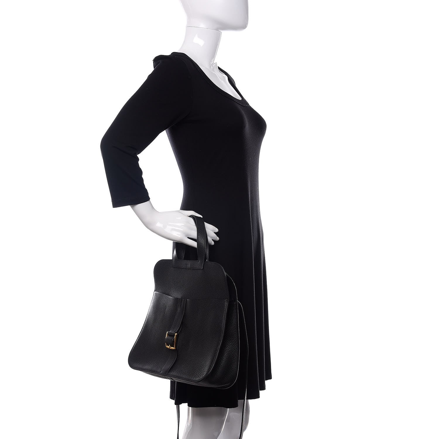 Hermes Taurillon Clemence Halzan 31 GM Black 3 of 14