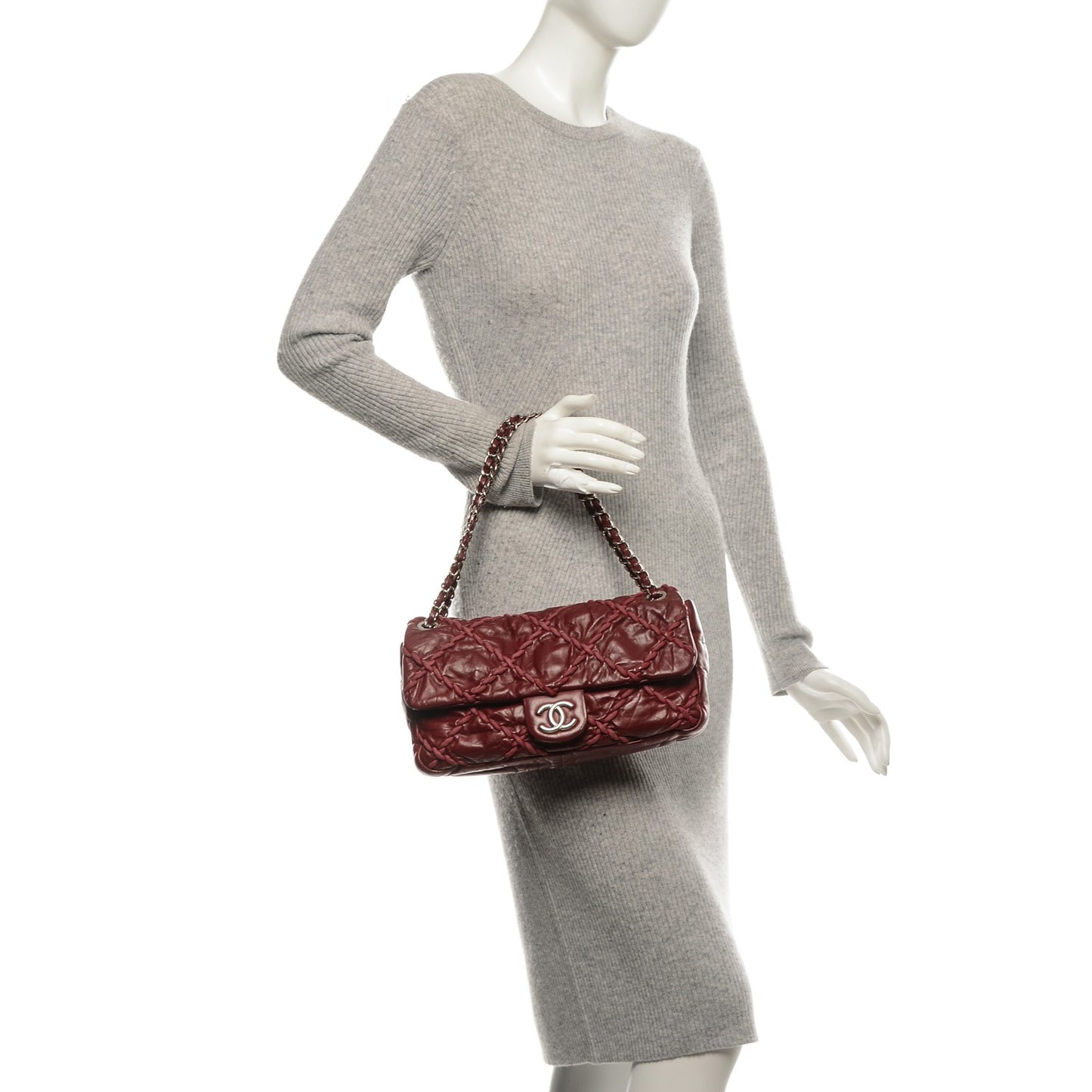 Calfskin Medium Ultra Stitch Flap Dark Red