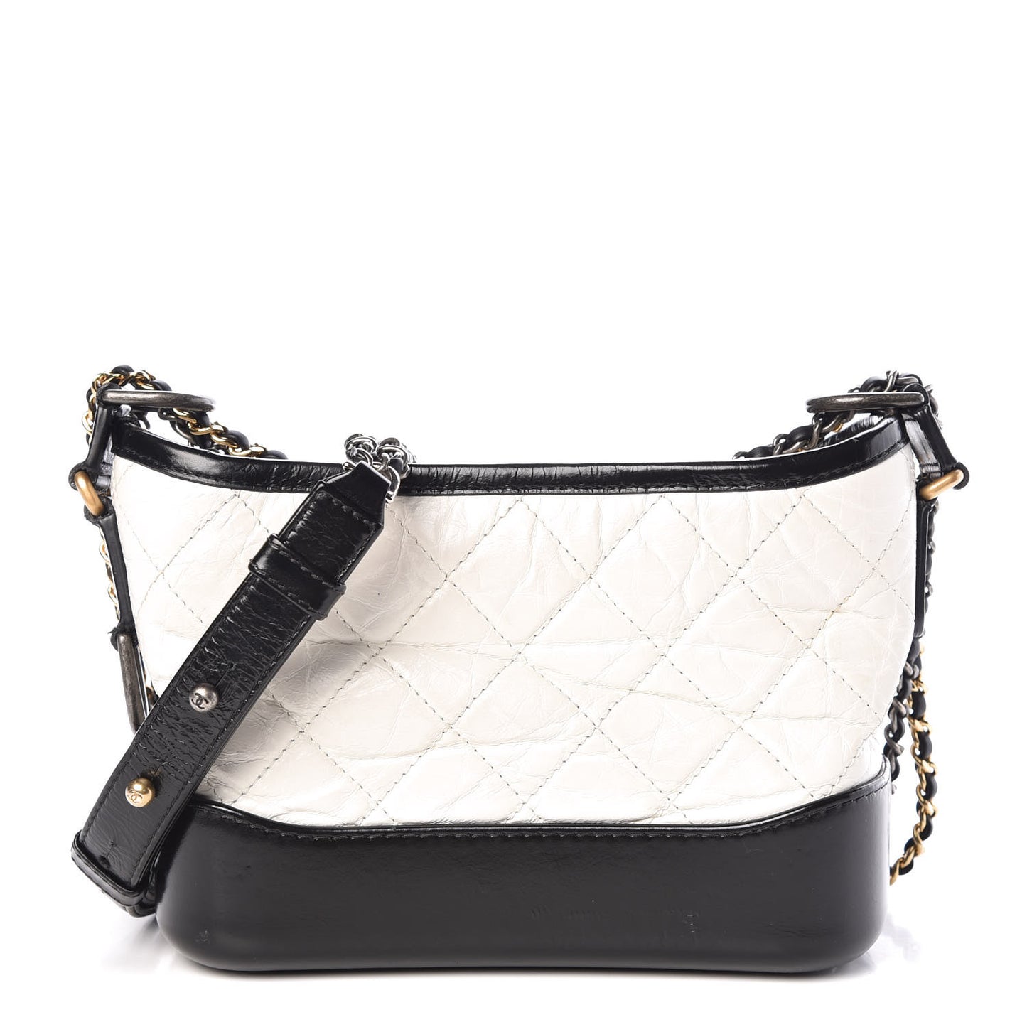 Aged Calfskin Quilted Small Gabrielle Hobo Black White