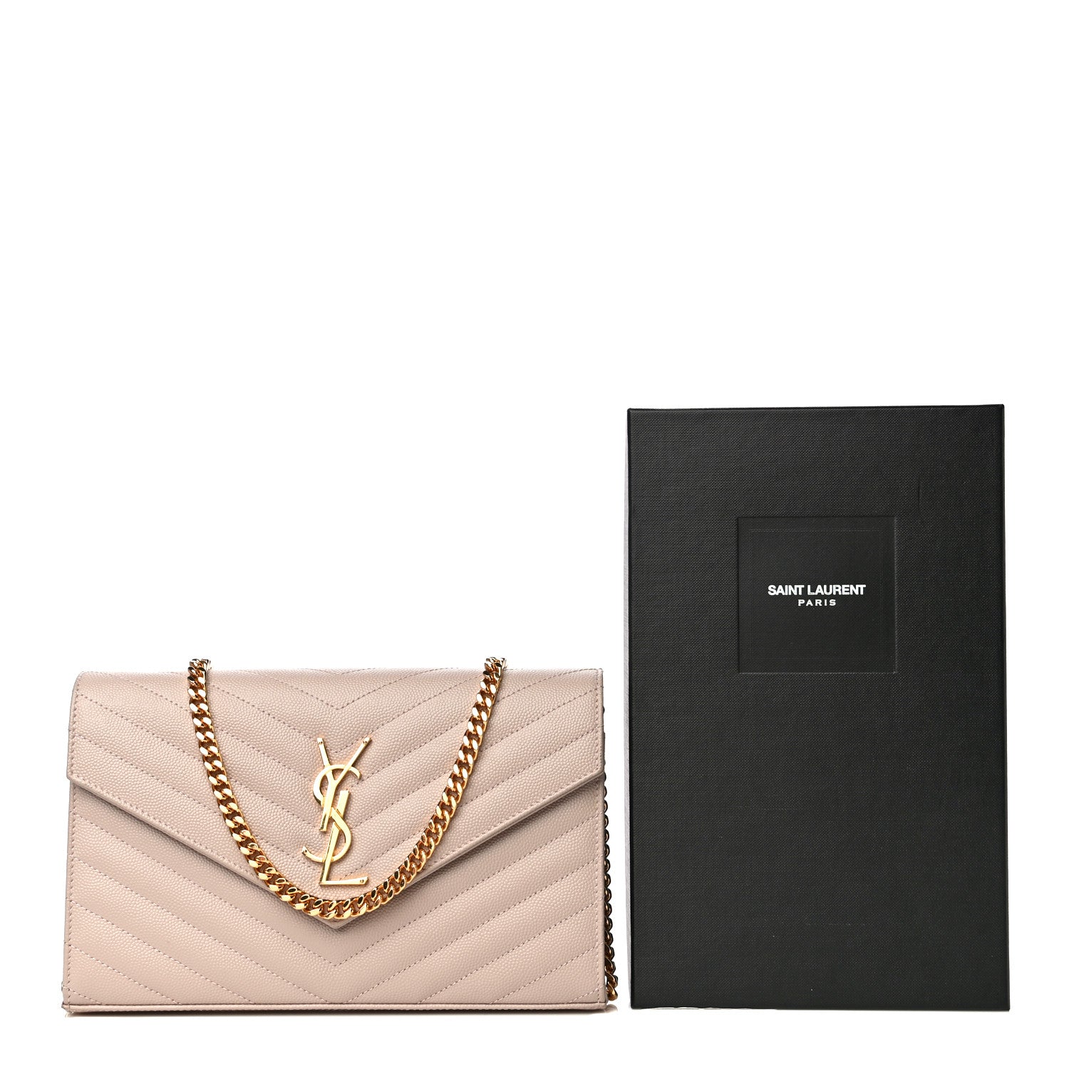 Saint Laurent Grain De Poudre Matelasse Chevron Monogram Chain Wallet Rose Antic 11 of 11