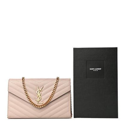 Saint Laurent Grain De Poudre Matelasse Chevron Monogram Chain Wallet Rose Antic 11 of 11