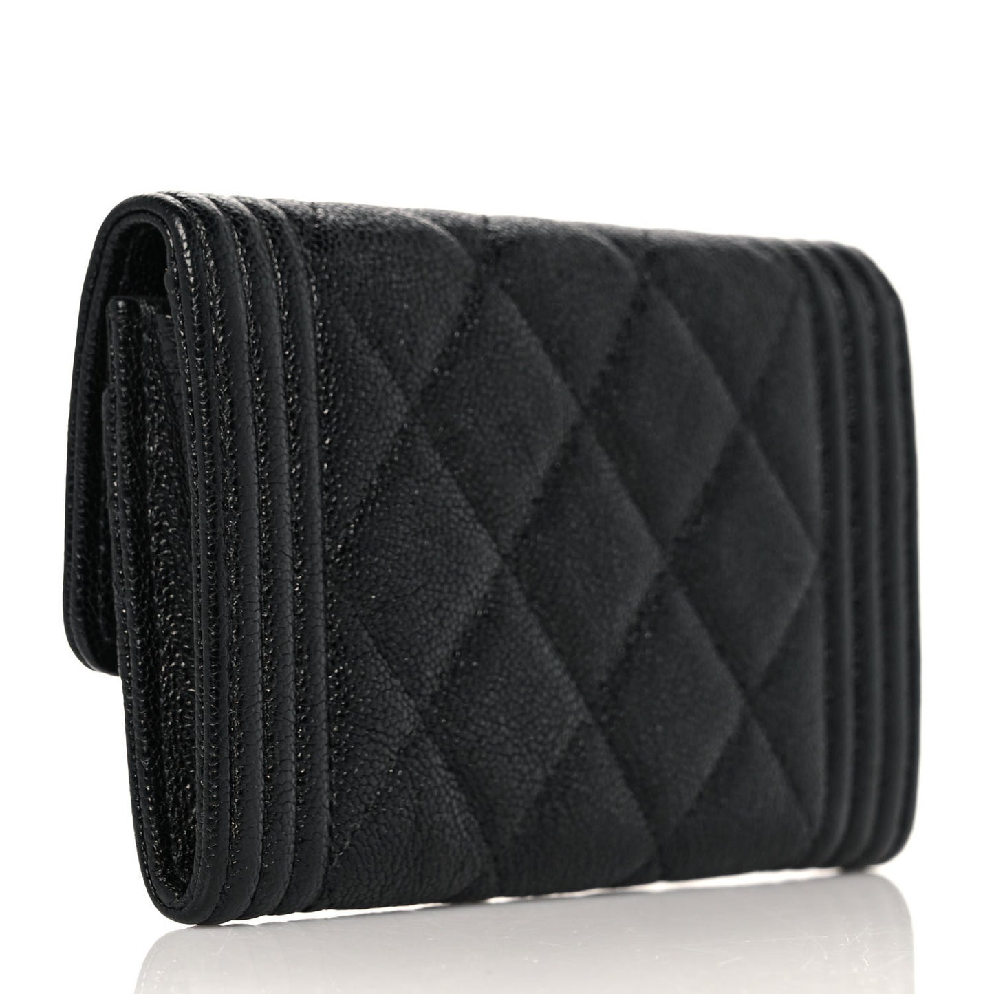 Caviar Quilted Boy Flap Card Holder Black