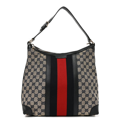Gucci Monogram Vintage Web Medium Hobo Navy 1 of 11