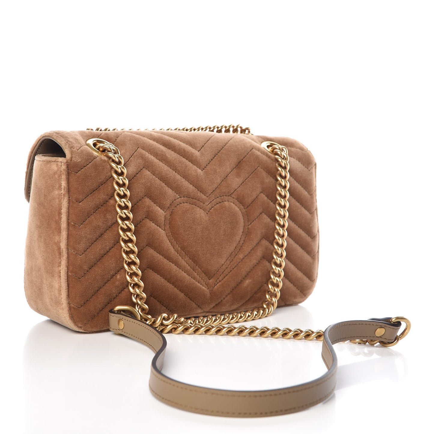 Velvet Matelasse Small GG Marmont Shoulder Bag Taupe