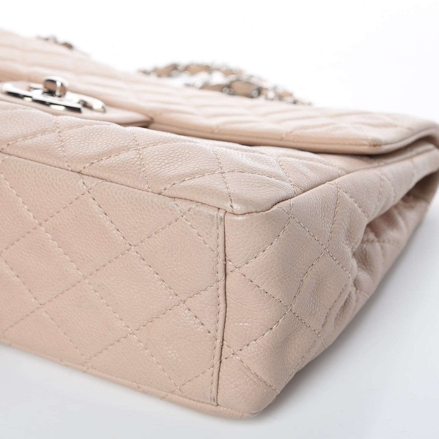 Washed Caviar Quilted Maxi Single Flap Beige