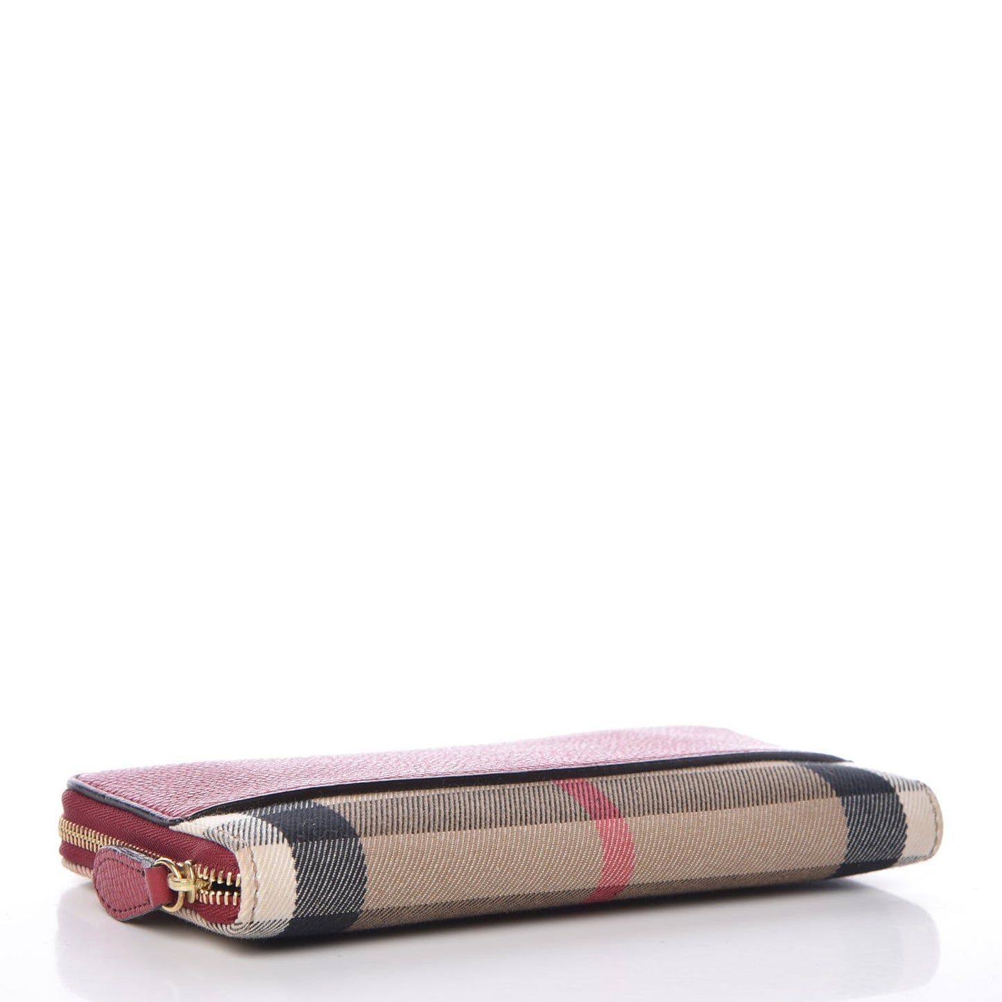 Calfskin House Check Elmore Zip Around Wallet Russet Red