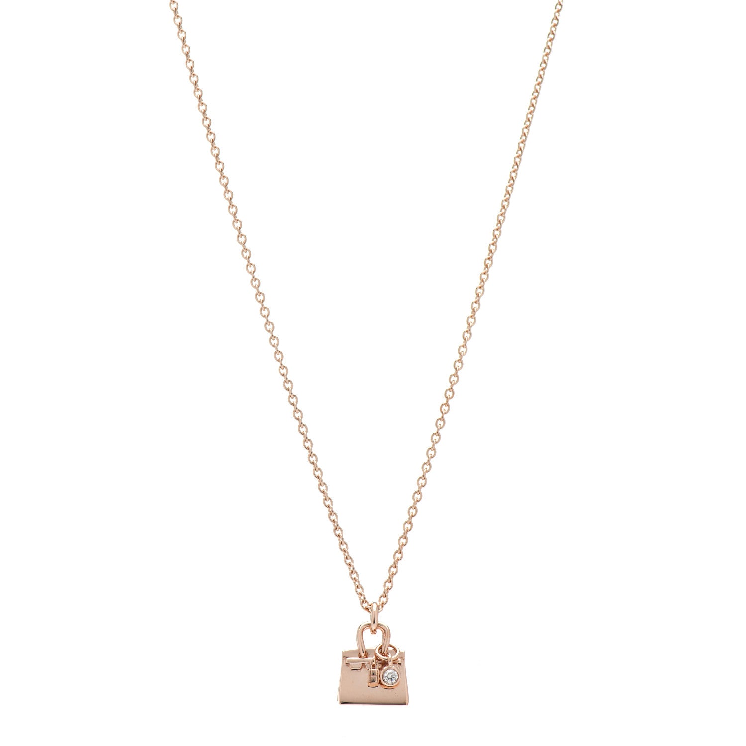 Hermes 18K Rose Gold Diamond Birkin Pendant Necklace 1 of 5