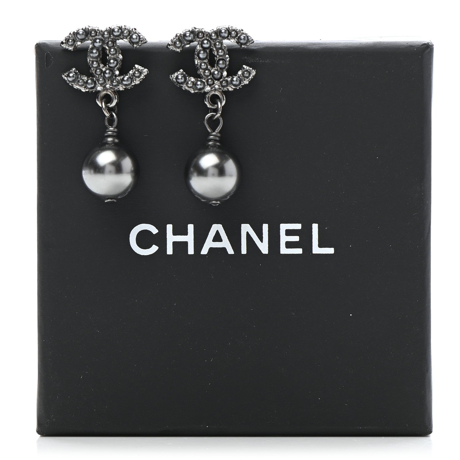 Chanel Ruthenium Pearl CC Drop Earrings Grey 5 of 5