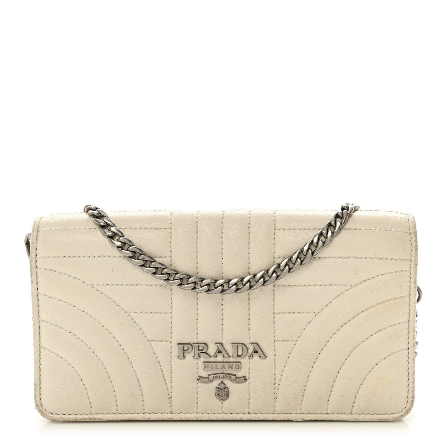 Soft Calfskin Impunture Diagramme Chain Wallet White