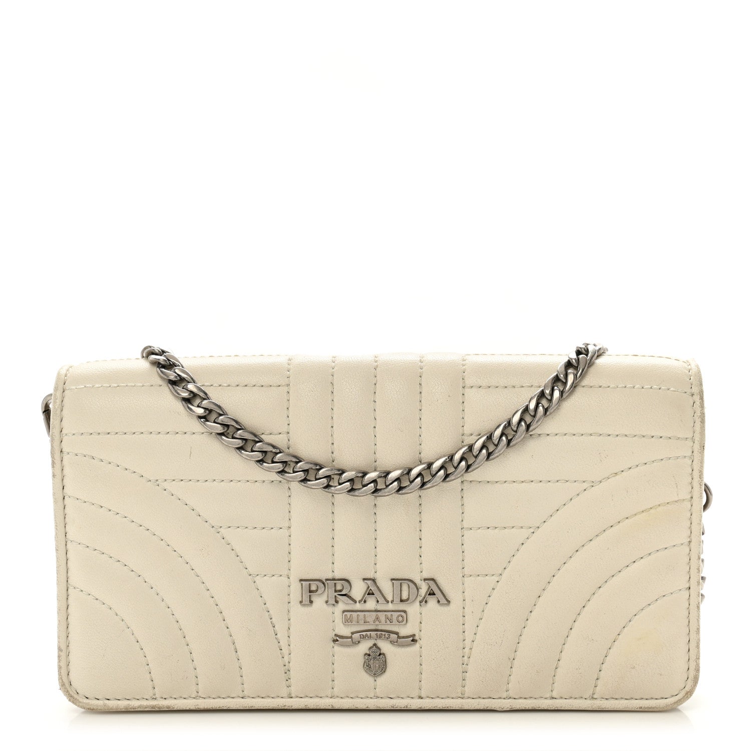 Prada Soft Calfskin Impunture Diagramme Chain Wallet White 1 of 12