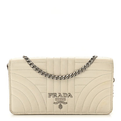 Prada Soft Calfskin Impunture Diagramme Chain Wallet White 1 of 12