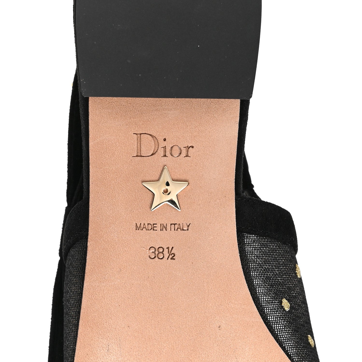 Christian Dior Plumetis Mesh Ribbon Dotted Studded Ballet Flats 38.5 Black Gold 6 of 9