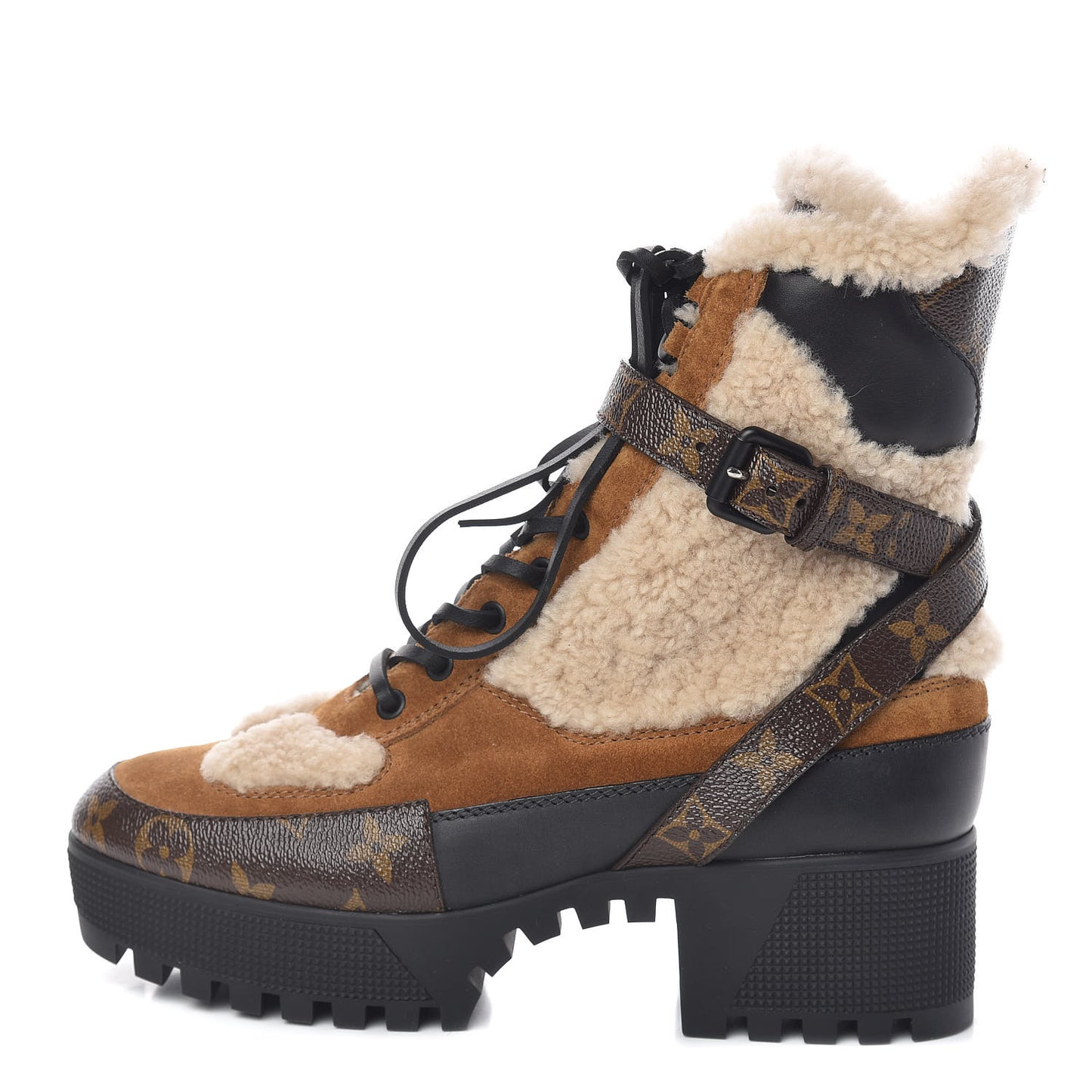 Suede Calfskin Shearling Monogram Laureate Platform Desert Boots 39 Cognac