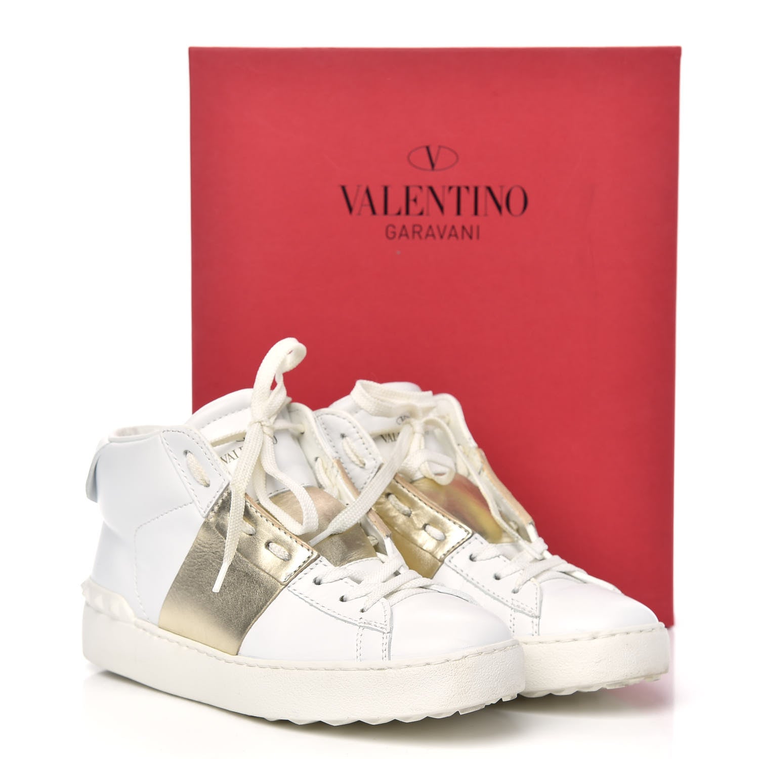 Valentino Garavani Calfskin Womens Rockstud Open High Top Sneakers
